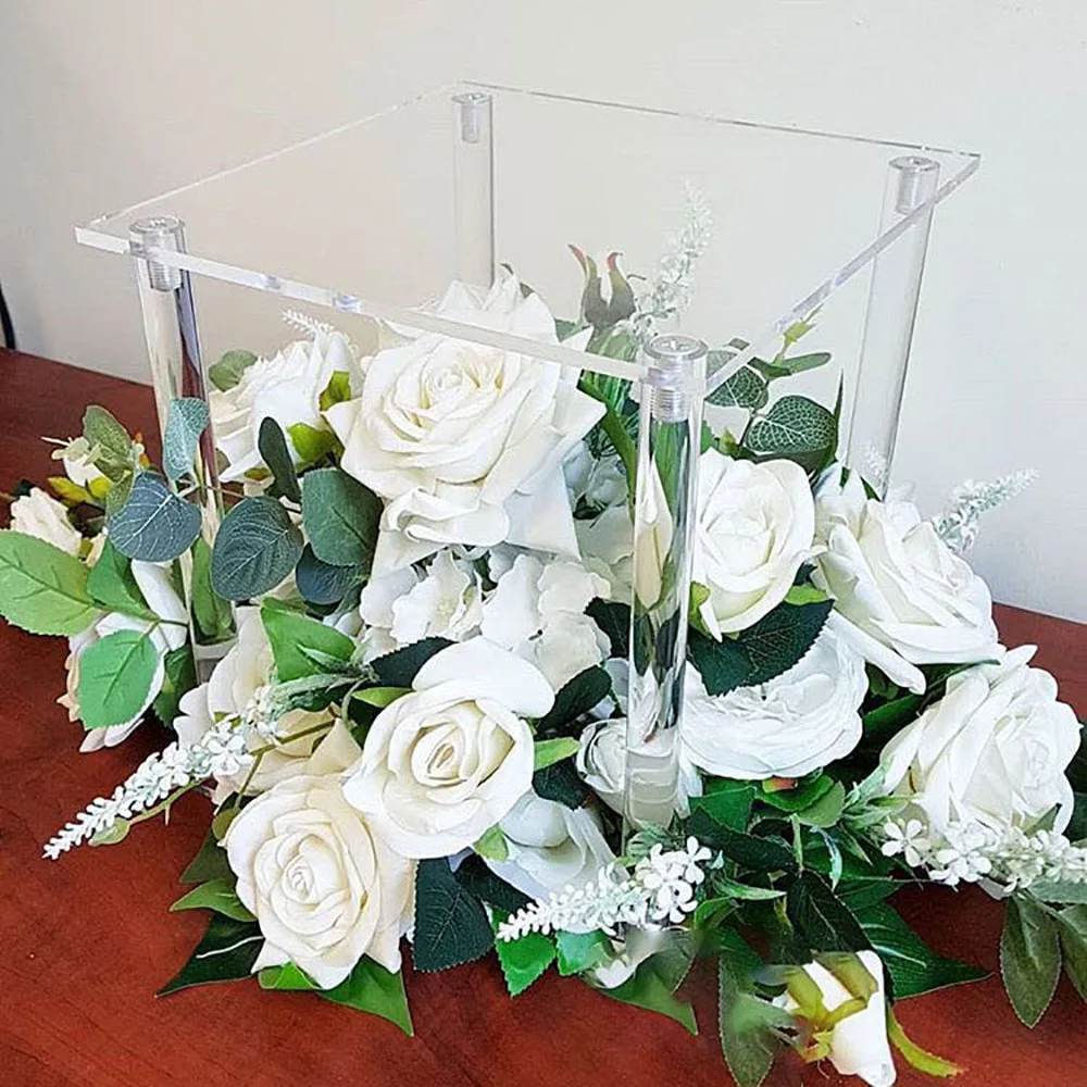 9.9 Inch Tall Wedding Flower Stand Acrylic Columns Clear Pillar Decorative Vases Rectangular Wedding Centerpiece Event Party