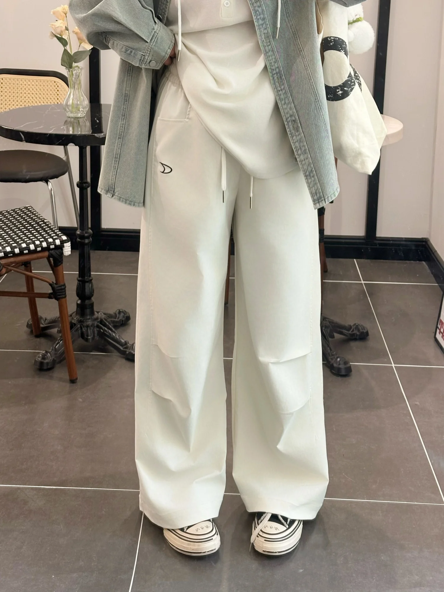 

Loose Wide Leg Straight Cut Workwear Pants plus Size Spring Casual Sporty Slimming High Waist Polyester Fiber Commute Style