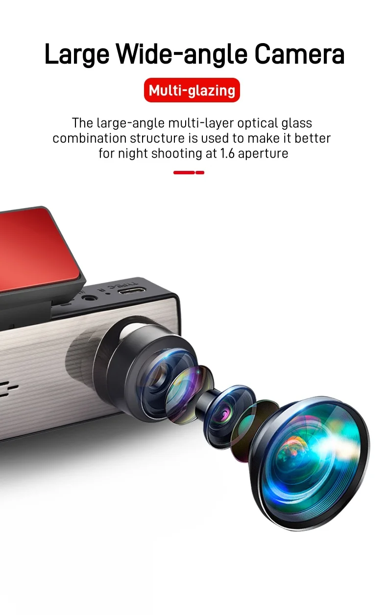 2K كاميرا سيارة عالية الوضوح عدسة مزدوجة داش كام للرؤية الليلية 24 ساعة حلقة تسجيل صندوق أسود للسيارة مسجل مركبة داشكام