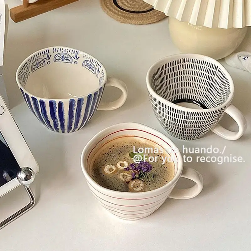 

Retro Hand-molded Irregular Ceramic Mugs, Oatmeal Breakfast, Coffee, Milk, Yogurt, Soy Milk Cups, Household Drinking Utensils
