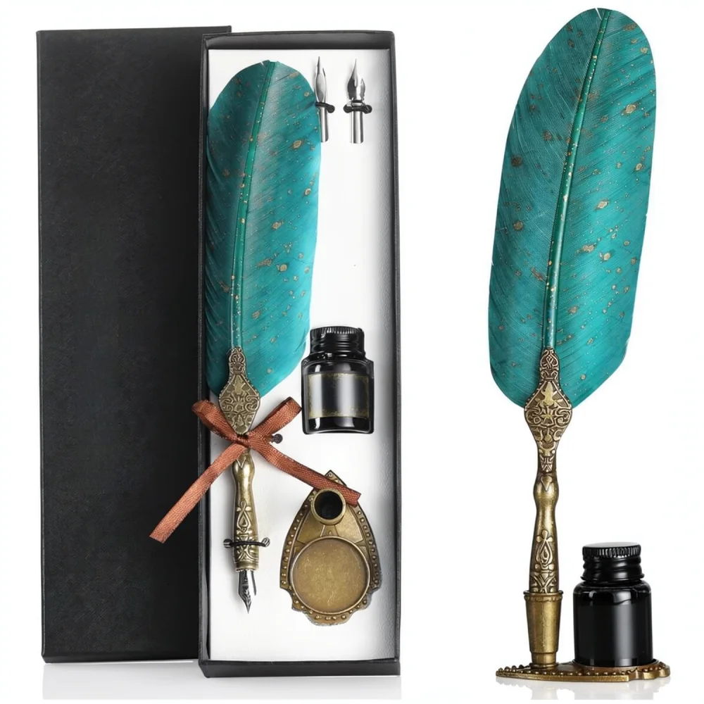 Vintage Feather Dip Pen Stationery Set Artistic Ink Fountain Nib Holder For English Calligraphy Creative Crafting