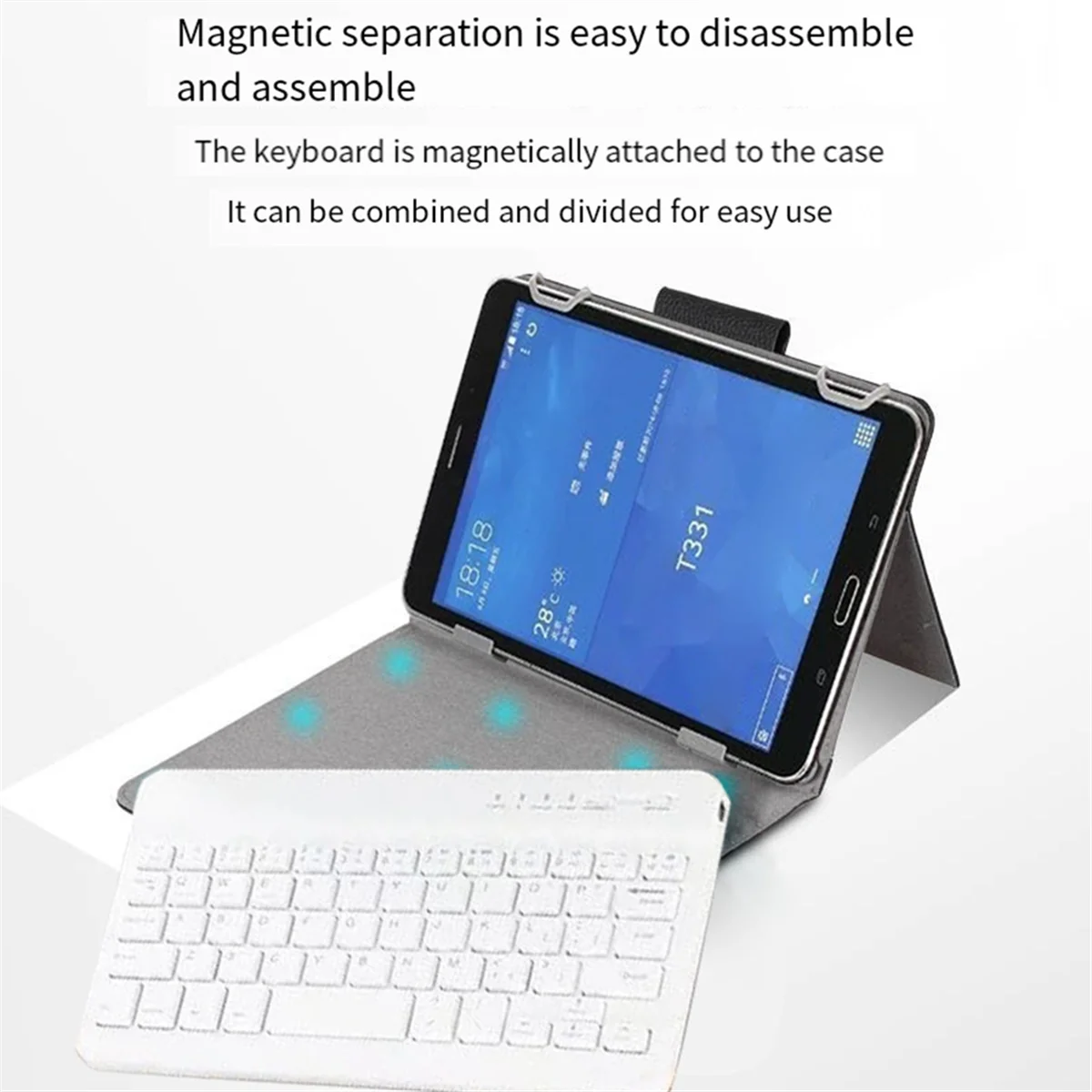 Beliebte 10-Zoll-Wireless-Bluetooth-Tastatur mit Ständer, PU-Ledertasche für Windows Android und IOS, Weiß