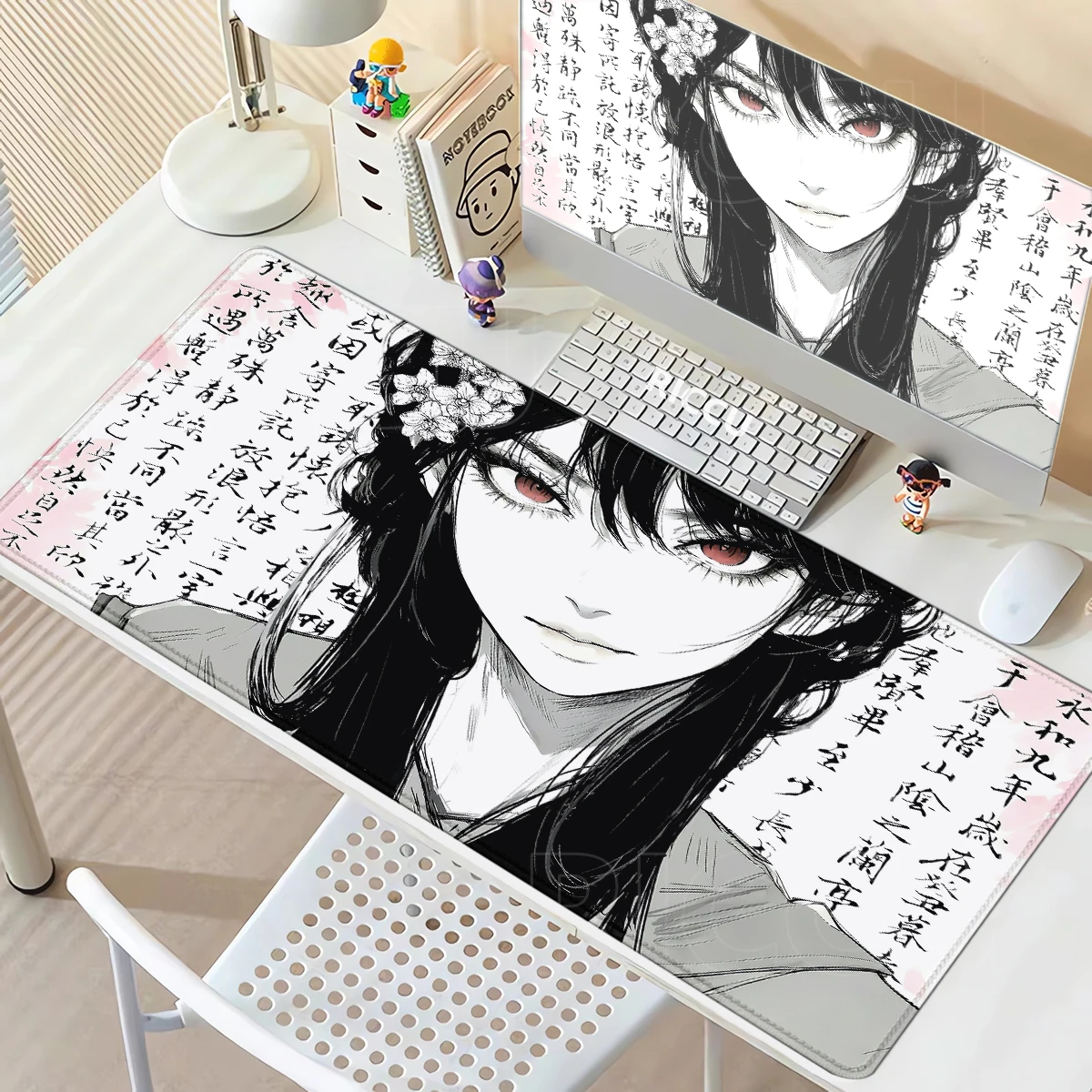 

Black White Anime Girl Mouse Pad Game E-Sports Mousepad Gamer Computer Gaming Accessories Desk Art Text Girls Mouse Mat Playmat