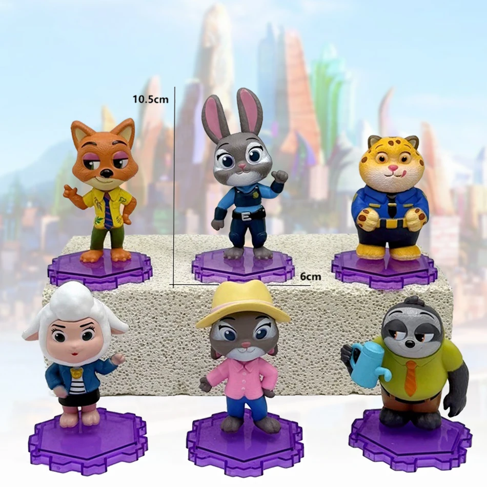 6個のクレイジーなズートピア2シーン、手作りの警察官ジュディ＆フォックス・ニック、ブラインドボックス、トレンディなプレイドール、車、子供の誕生日ケーキデコレーション