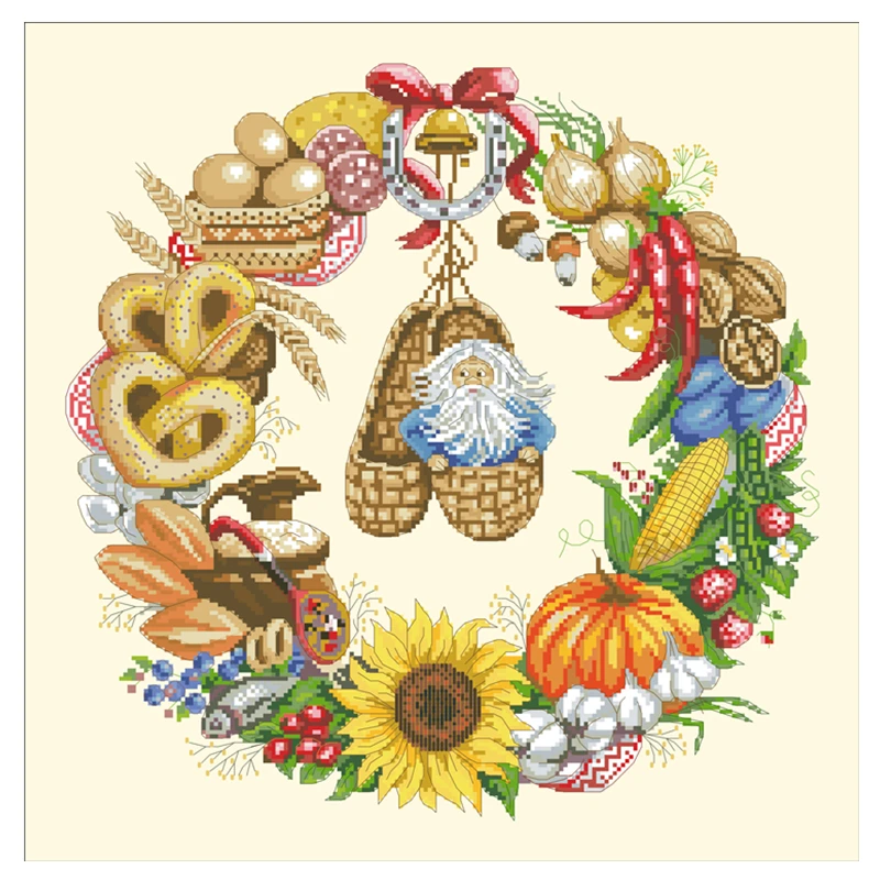 Harvest wreath cross stitch kit flower design 18ct 14ct 11ct light yellow canvas stitching embroidery DIY wall home decor