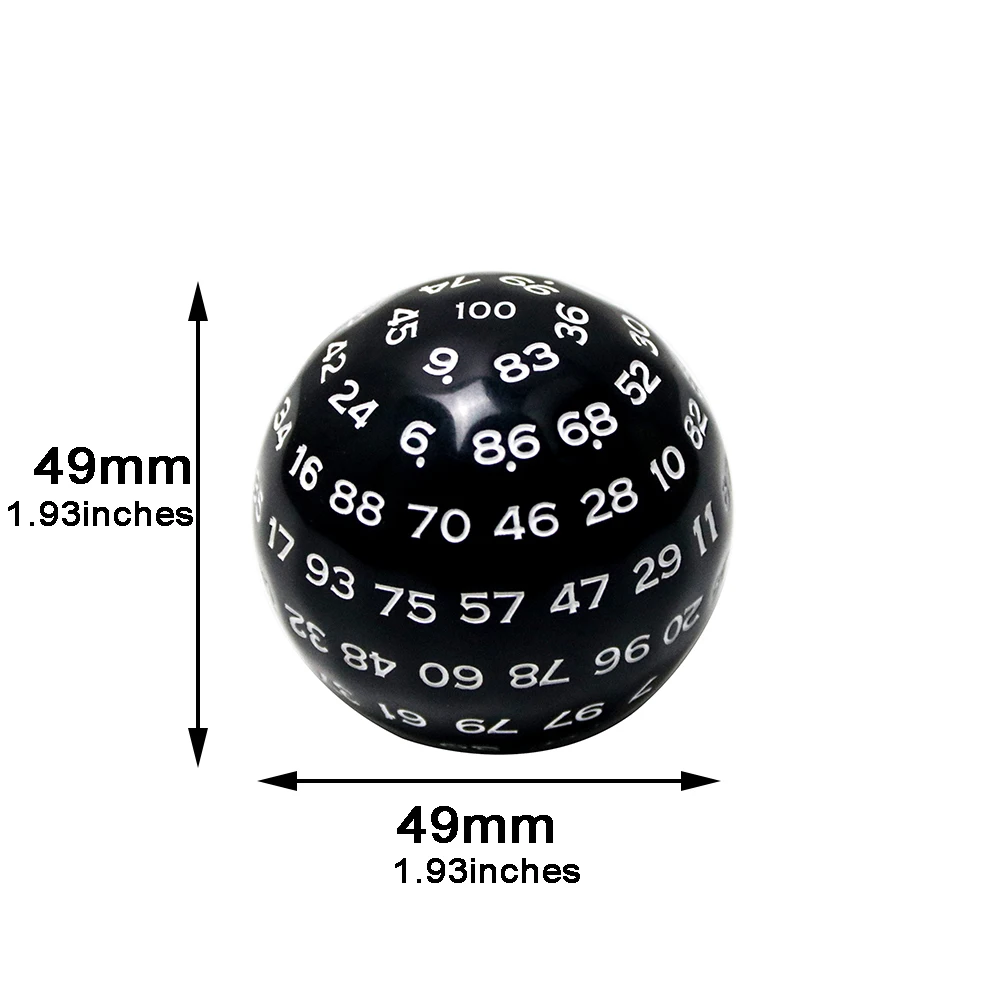 Polyhedral Dice 100 Sided, Digital Acrylic D100 49mm Black Color with Bag for DND RPG Funny Kids Party Entertaiment