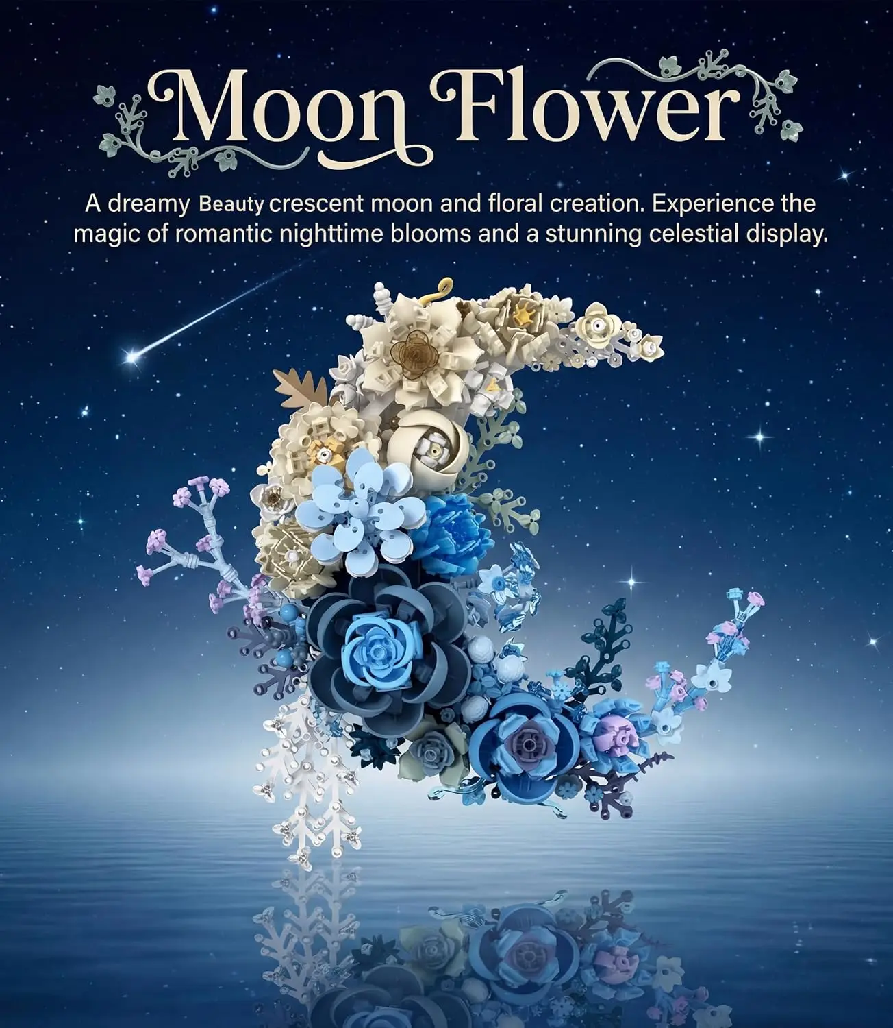Blue Moon Flower Building Blocks Set, Botanical Collection Artificial Flowers Building Blocks Kit Compatible with Lego for Adults Home Décor Wall Art Decoration