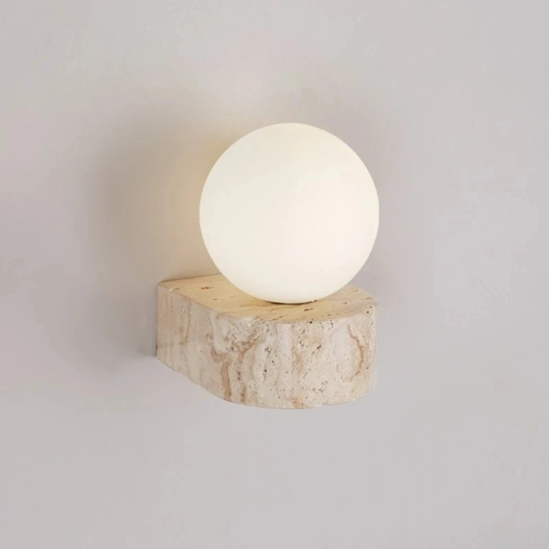 Japanese Style Retro Natural Stone Wall Lamp Nordic Room Decoration Wall Lamp Glass Lampshade Wall Lamp Bedroom Home Lighting