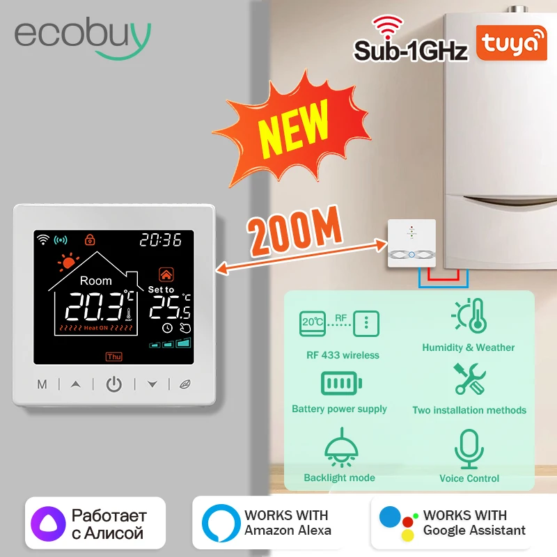 Tuya Wifi Boiler Thermostat Wireless Battery Wifi Thermostat For Gas Boiler Smart Life Temperature Controller Alexa Google Home