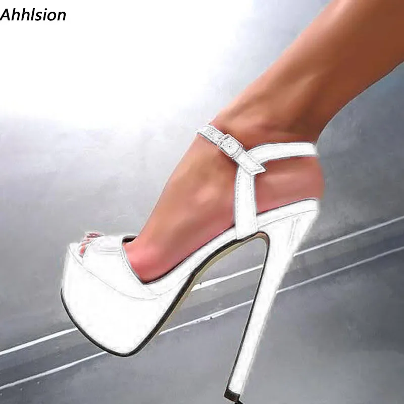 

Ahhlsion New Women Summer Sandals Sexy Stiletto Heels Peep Toe Beautiful White Dress Shoes Ladies US Plus Size 5-20