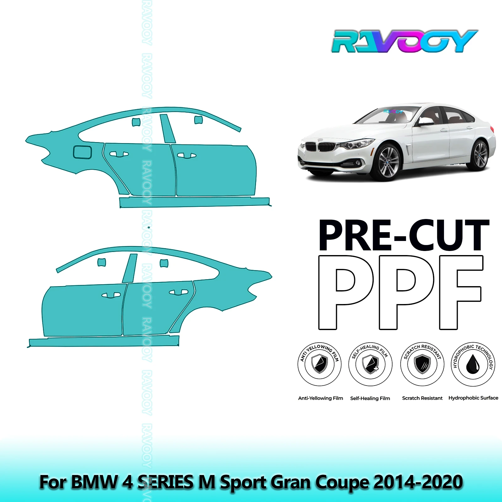 

For BMW 4 SERIES M Sport Gran Coupe 2014-2020 8.5mil Clear Matte Pre-Cut PPF Door & A/B Pillar Kit TPU Paint Protection Film Set