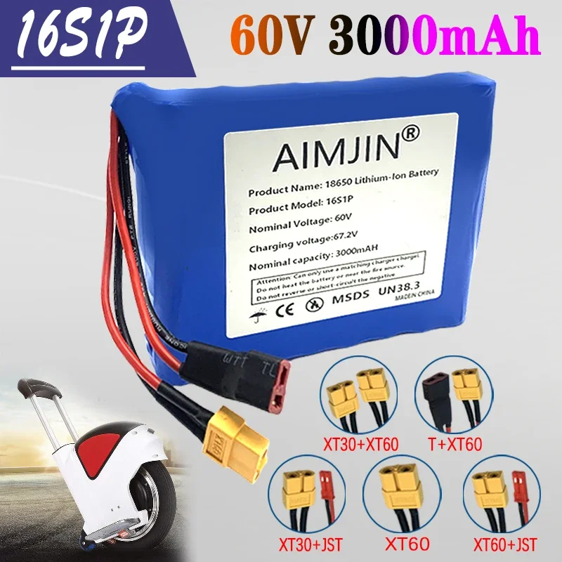 

60V 3Ah New lithium-ion battery 16S1P 360WH for self balancing scooter electric unicycle electric tools with BMS