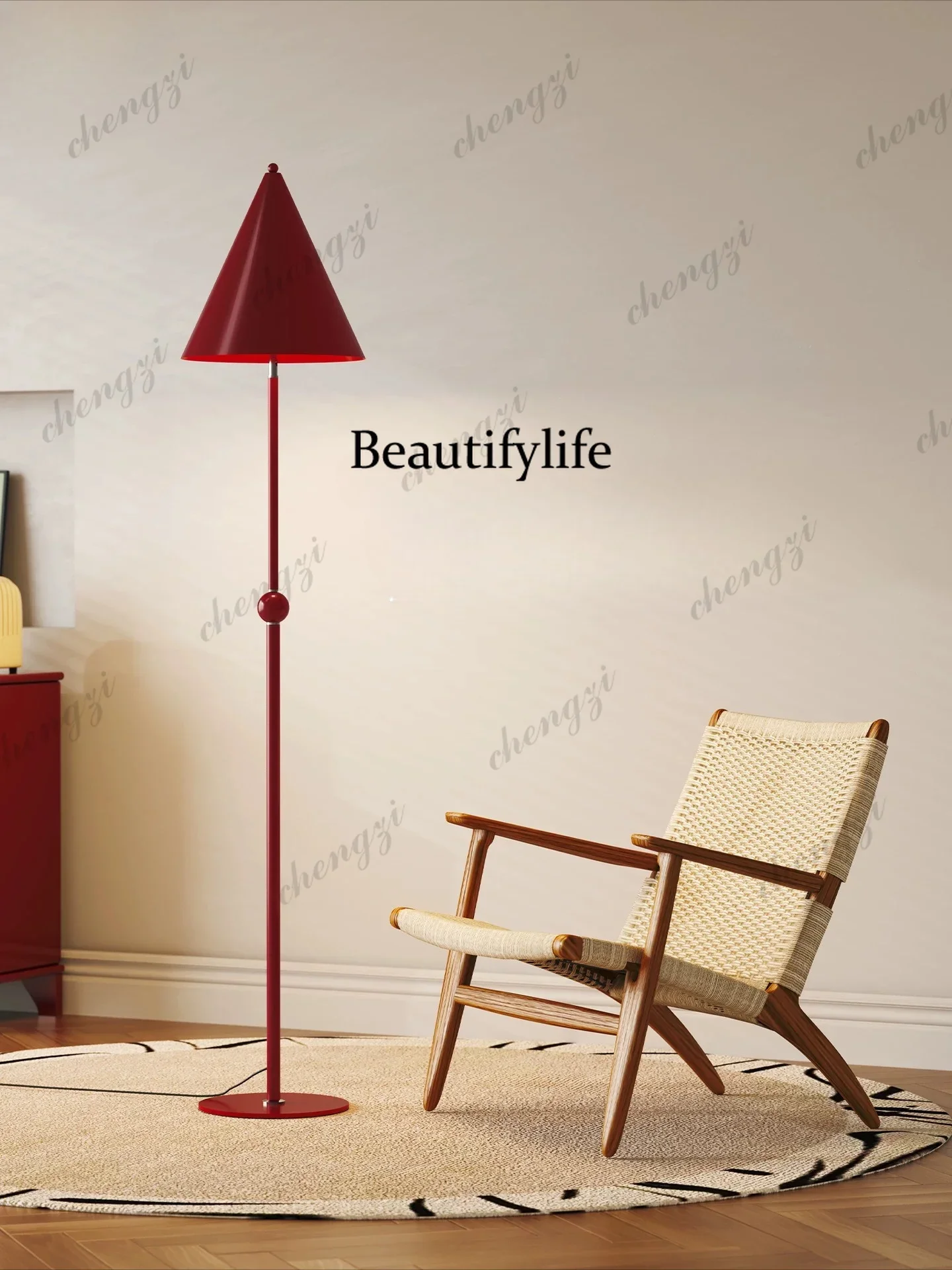 DD182Floor lamp living room sofa side retro red decorative lamp bedroom study vertical lamp