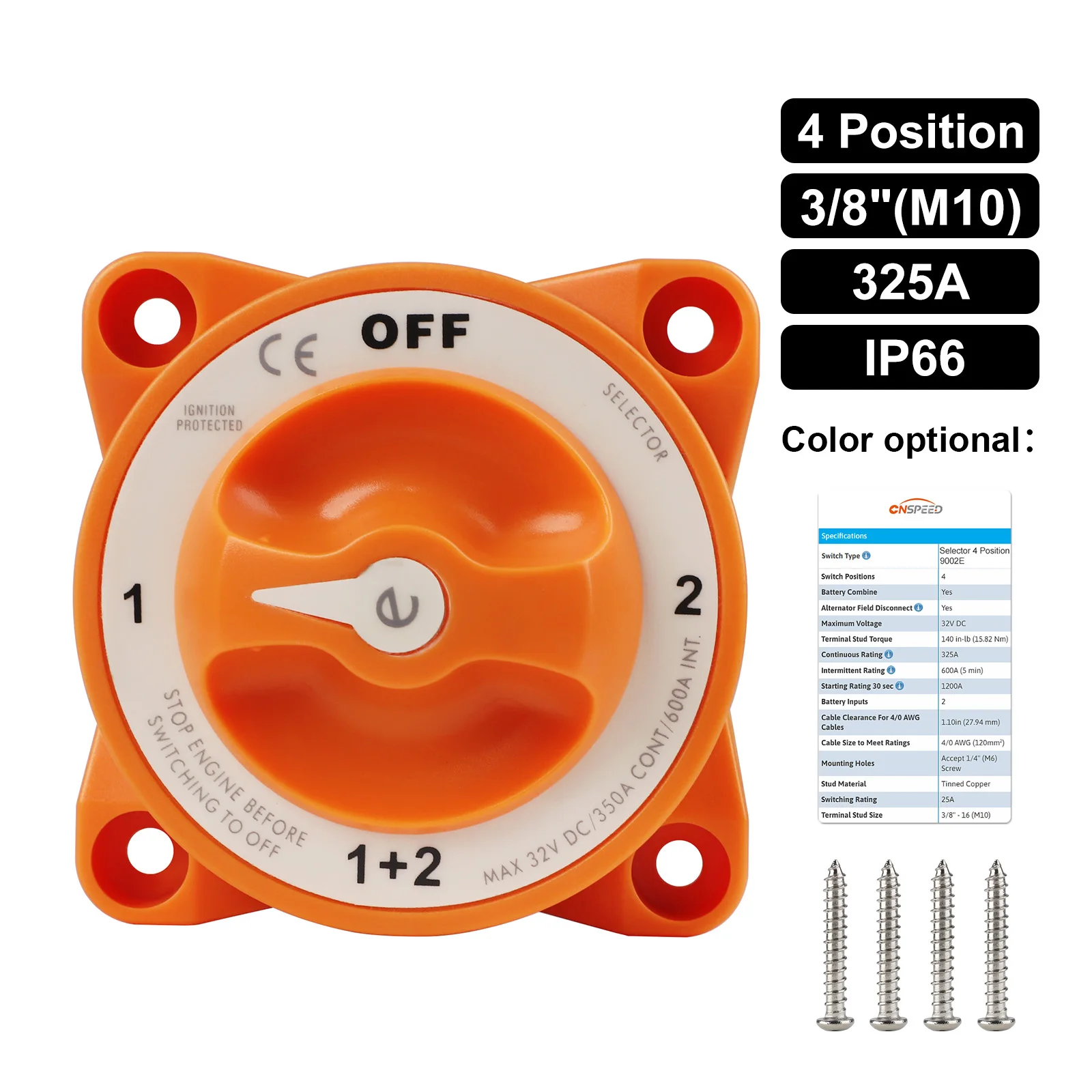 

325A 32V DC For Marine Boat Car Truck RV 4 Position Isolator Disconnect Rotary 9002E e-Series Battery Switch Selector With AFD
