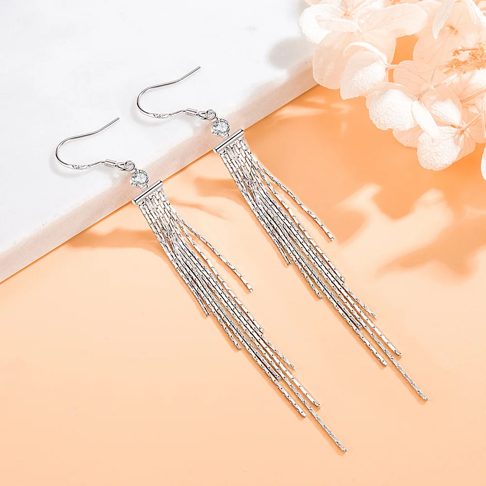 Fanqieliu High Quality Women's 925 Sterling Silver Fashion Jewelry Long Multilayer Crystal Drop Earrings New FQL21274