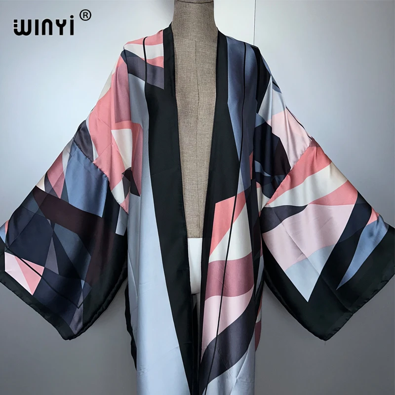 2022 WINYI Sommer Strand Tragen Badeanzug Cover up boho mode druck elegante sexy Urlaub partei langarm Strickjacke kleid