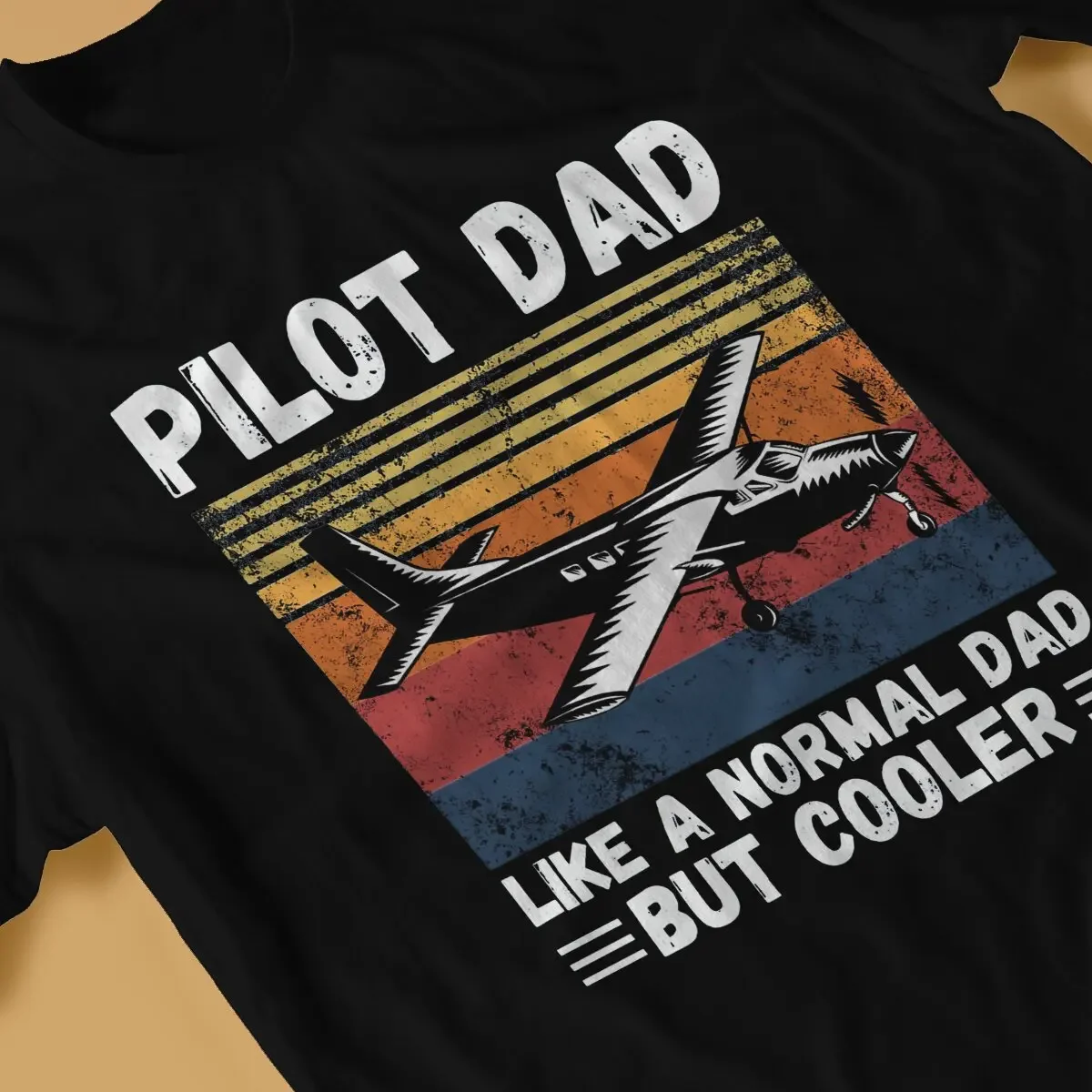 Pilot Dad Like A Normal Dad But Cooler Retro Sunset Pilot Dad T-Shirts for Men Airplane Lover Novelty 100% Cotton Tee Shirt image 4