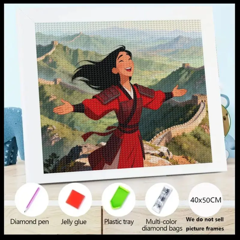 

1PC Disney Mulan Warrior Princess 5D Diamond Painting Kit, Full Drill DIY Art Craft for Adults & Kids, Joyful Mulan on Great Wal