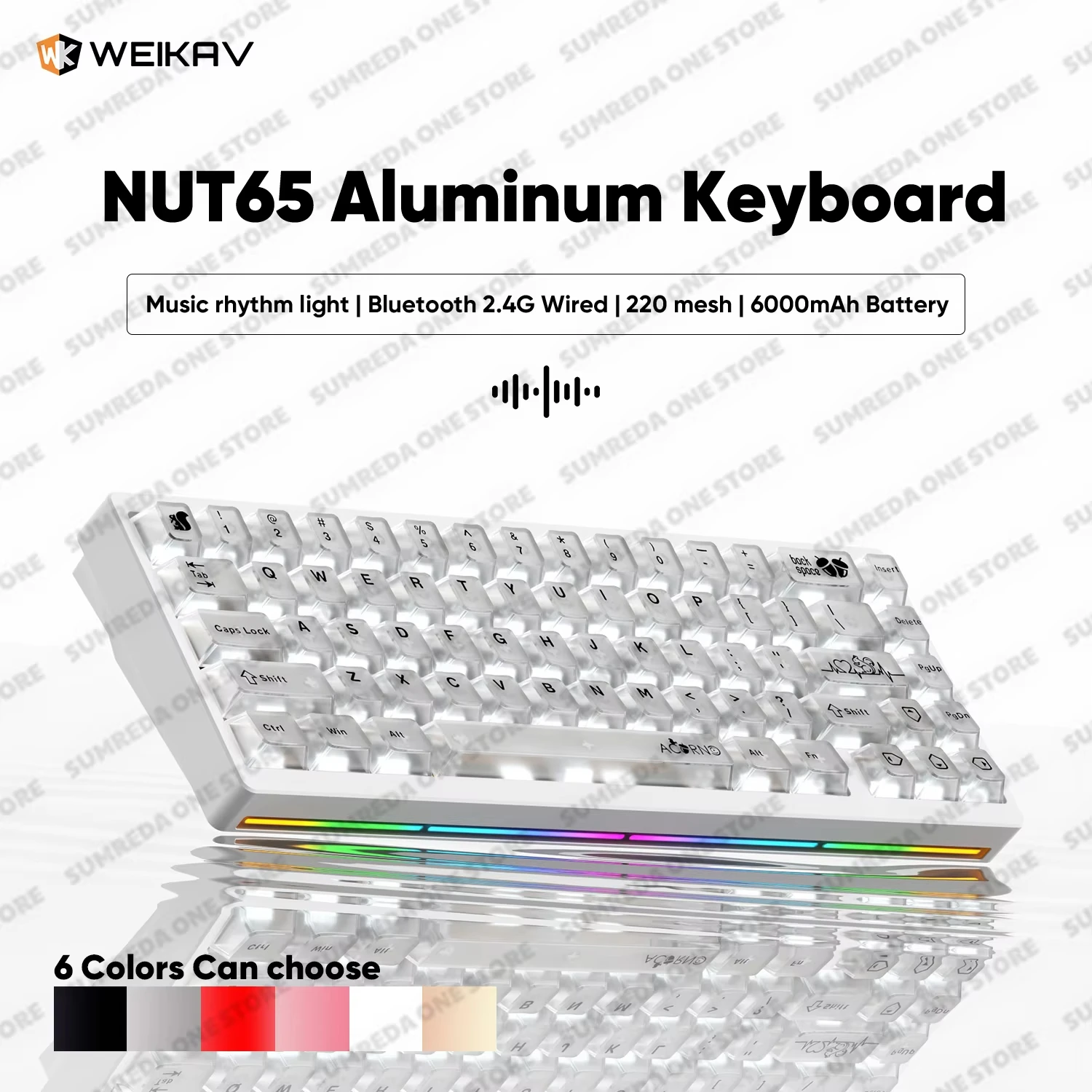 WEIKAV Lucky65 V2 NUT65 Mini Custom ไร้สายอลูมิเนียมคีย์บอร์ดชุด RGB บลูทูธแบบมีสาย Quick Disassembling QMK/VIA