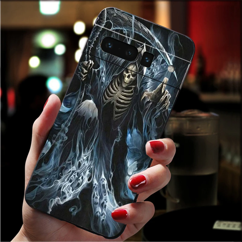 حافظة لهاتف جوجل بيكسل 10 برو XL 9 برو XL 8 7 6 برو 9A 8A 7A 6A بكسل 8 7 6 5 غريم ريبر هيكل جمجمة #2