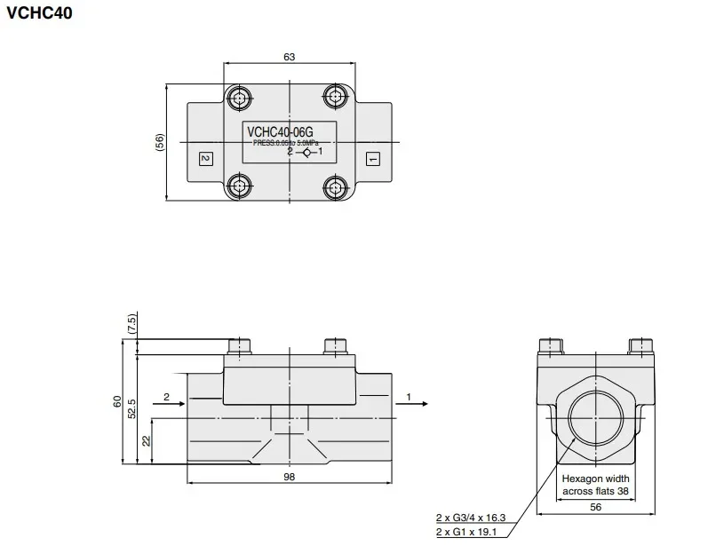 5.0 MPa Check Valve VCHC40 VCHC40-06G VCHC40-10G Hydraulic, One-Way Valve for Industrial and Hydraulic System Use
