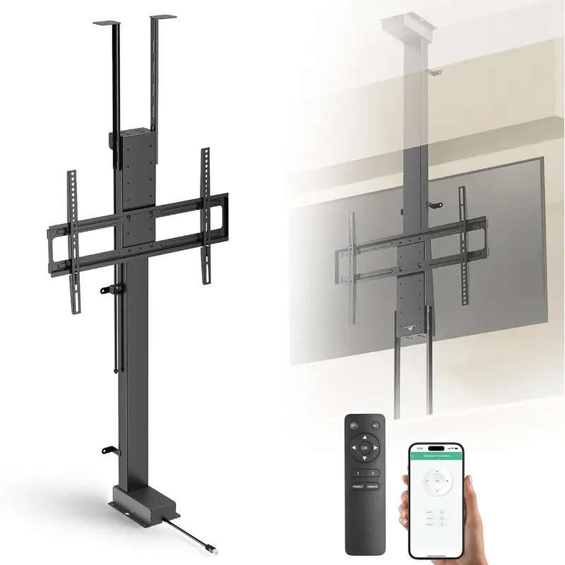 Motorized TV Lift and Ceiling Drop Down Mount for 43-88 Inch TVs 47in Travel Distance RF Remote and WiFi Voice Control