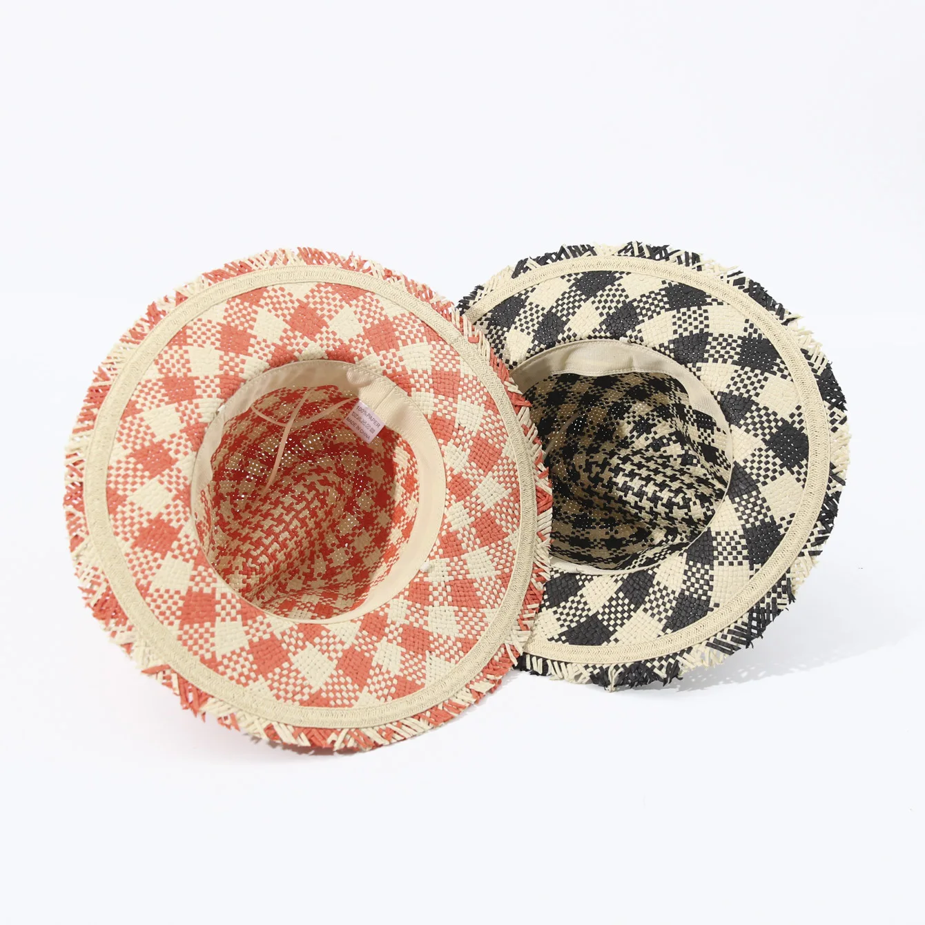 Textured Check Hemp Leaf Woven Straw Hat, Couple Matching Design Light Breathable Ideal For Beach Travel Shooting
