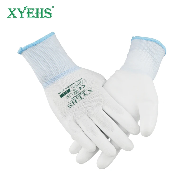 XYEHS-guantes de trabajo recubiertos de PU de ALTA DESTREZA, guantes de punto de poliéster de calibre 13, resistentes a la abrasión y al agua, XU1201, 24 piezas/12 pares