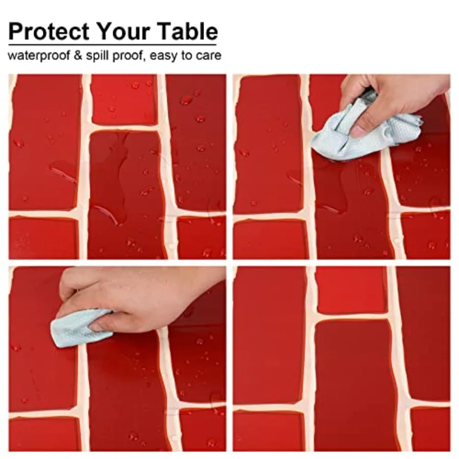 3pcs 4.26 x 9 feet Red Brick Tablecloth Stone Wall Backdrop for Party Decorations Plastic Rectangular Table Cove Realistic Phot