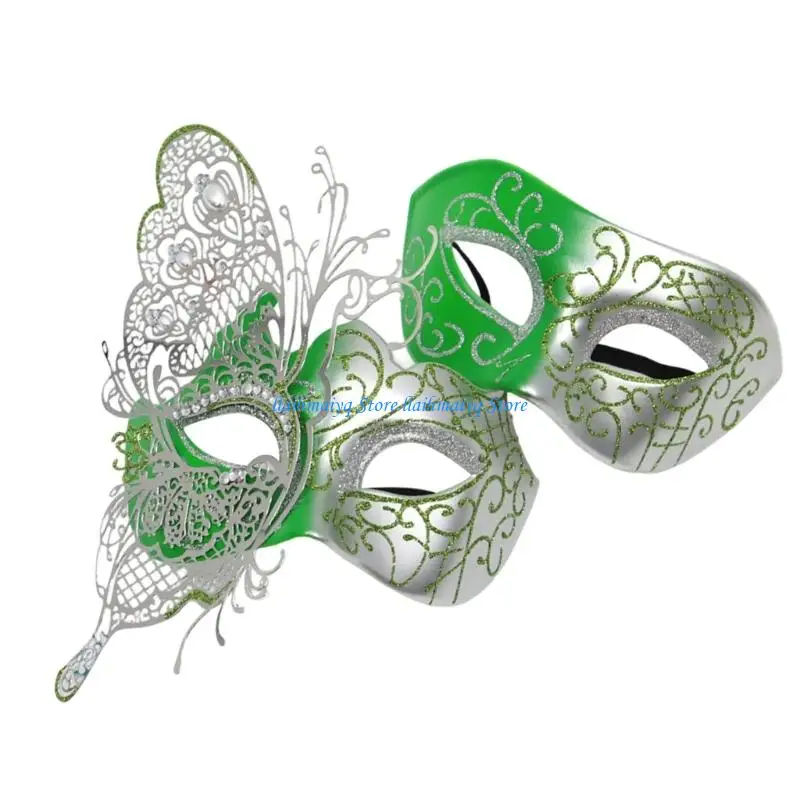 573B 2Pcs Shimmering Rhinestones Butterfly Eye Mask Set Perfect For Mardi Gras Ball