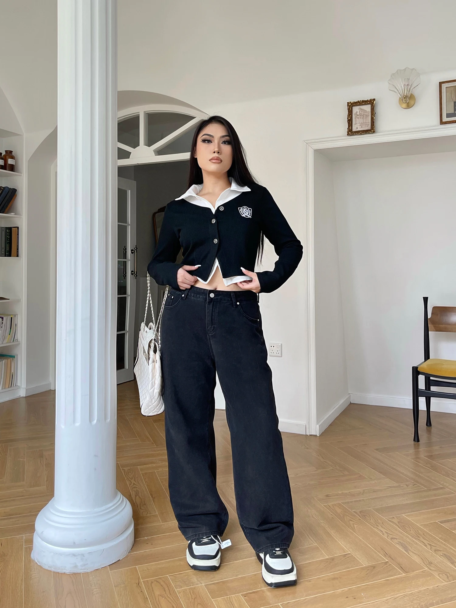 

High Waist Fce Lined Straight Leg Jeans plus Size Women's plus Size MM Autumn Winter New Sle Bla Slimming Long Pants