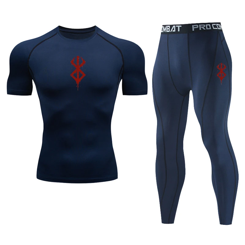 

Summer Running Sportswear Men Gym Compression Fitness Workout Quick Dry Jogging Tracksuit 2-Piece Set T-shirt+Pants Men Clothing