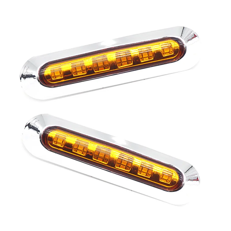 2x 12V-24V Side Marker Light Tail Lights Car Truck Lorry Trailer Caravan Clearance Lights Amber Chrome Bezel 6LED Waterproof