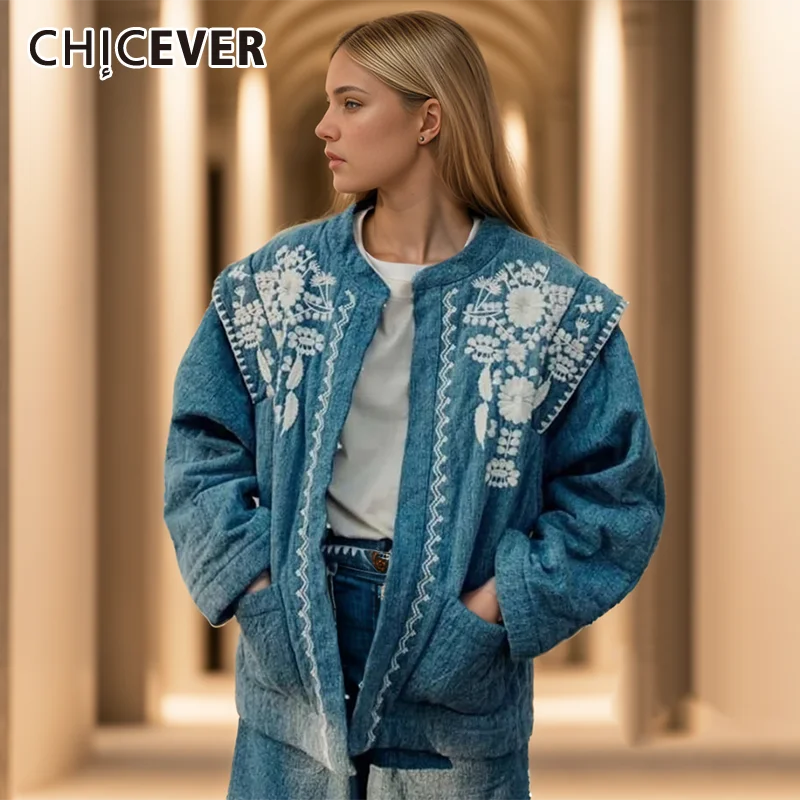 CHICEVER Minimalist Print Short Coat For Women O Neck Long Sleeve Patchwork Pocket Loose Casual Jackets Female Autumn Clothing