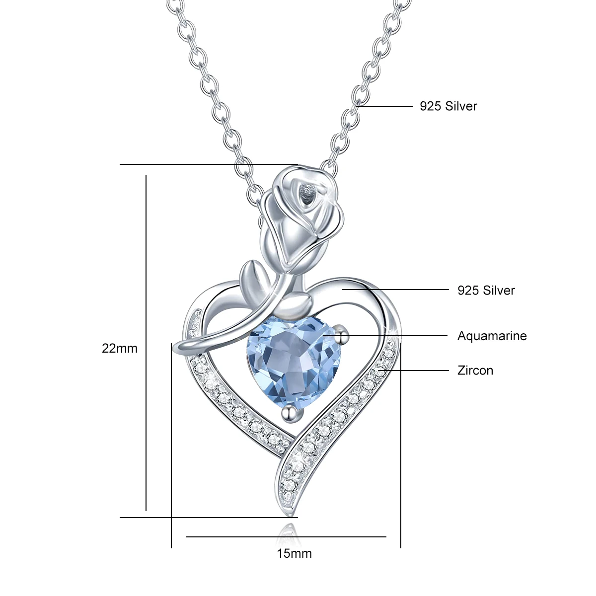 Heart&Rose Gemstone Pendants for Women 925 Sterling Silver Necklace Christmas Gifts Luxury Crystal Couple Wedding Fine Jewelry