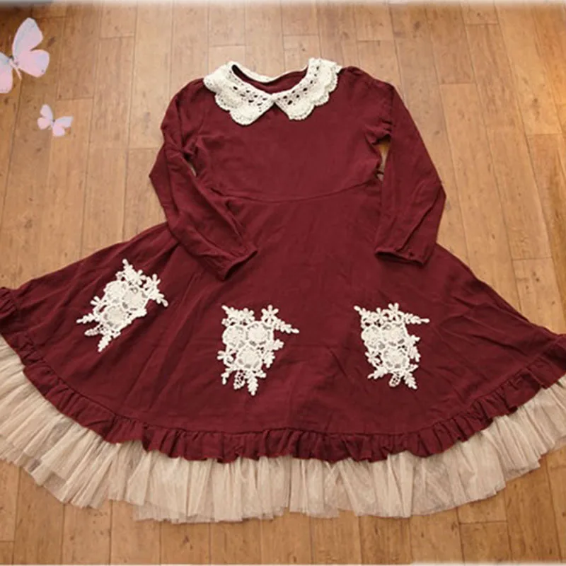 Harajuku Japanese Vintage Mori Girl Lolita Dress Women Clothing Appliques High Waist Peter Pan Collar Female Kawaii Dress A172