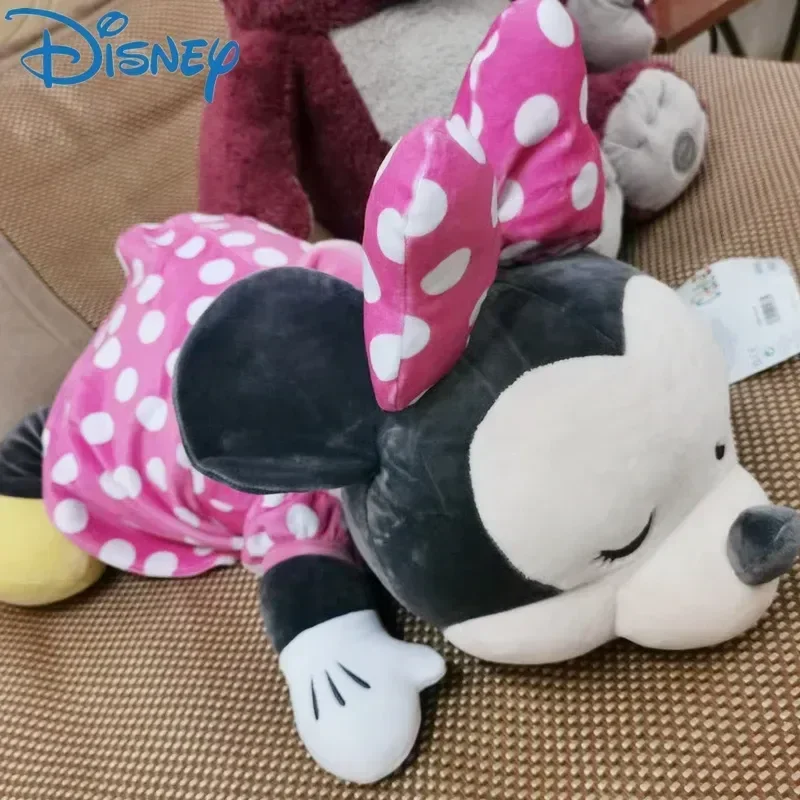 Nowy prawdziwy Disney Mickey Minnie pluszowy leżący na brzuchu zabawki rzucają poduszki ozdoby do domu dla dzieci prezenty na urodziny, boże