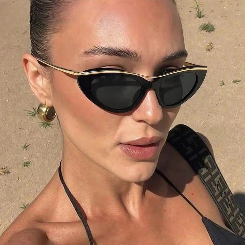 

Модные маленькие солнцезащитные очки «кошачий глаз», женские солнцезащитные очки 2021, роскошные брендовые солнцезащитные очки в металлической оправе в стиле панк, винтажные сексуальные очки для путешествий UV400