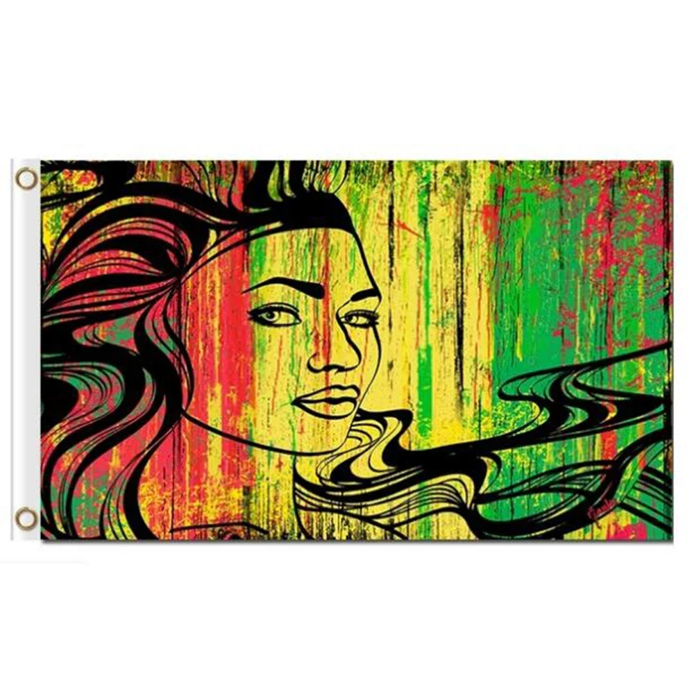 Jamaica rasta colors reggae red yellow and green girl face 3x5ft decorate banner OR 2X3FT WITH Imperial Flag