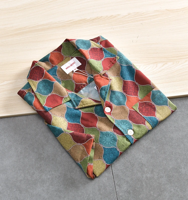 

Men's Fashionable Hawaii Retro Print Shirt Cuban Collar Short Sleeve Loose Fit Summer Thin Polyester Fiber Youth Popular
