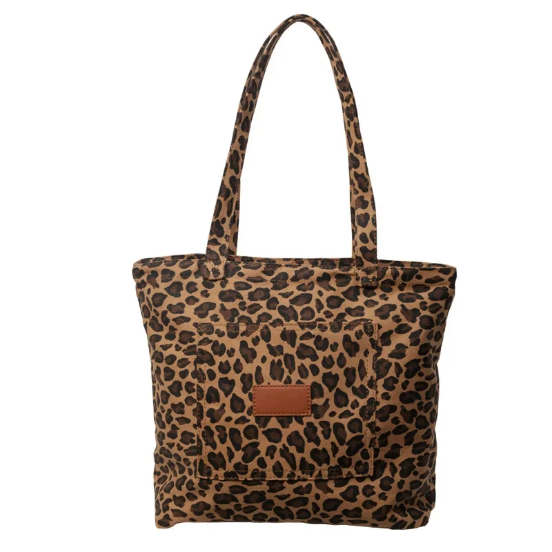 Vintage Fashion Leopard Print Canvas Bag College Style Wszechstronna torba na ramię o dużej pojemności w obcym stylu Tote Bag