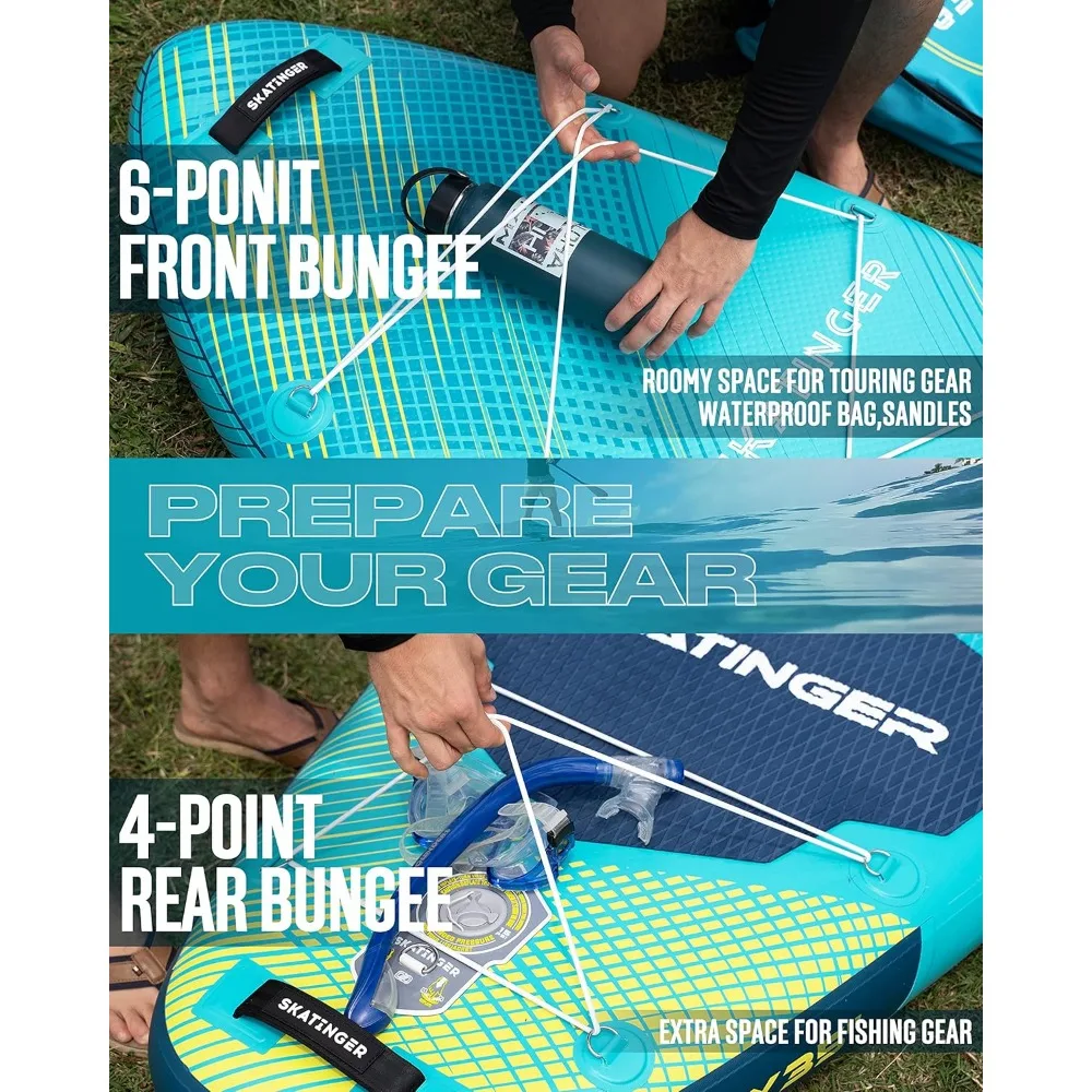 Placa inflável de stand-up paddle super larga, ultra estável, larga para 2 + 1 pessoas, família, tamanho grande, com alça de ombro, 11 polegadas, 6 polegadas × 35 polegadas