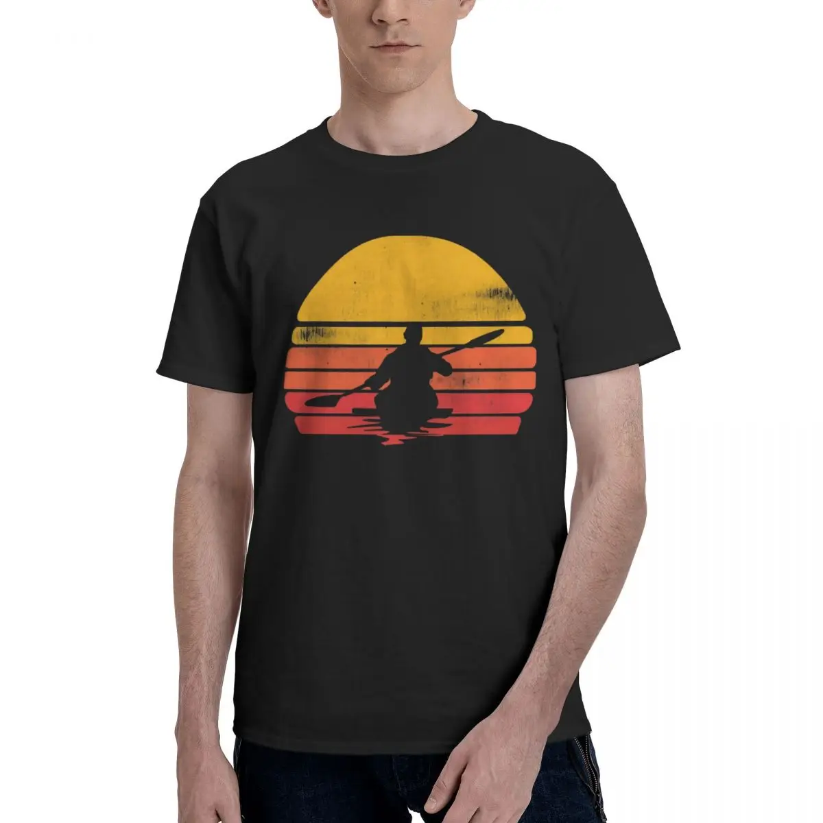 Men Kayaking Sunset Trendy T Shirt Streetwear Big Size Cotton Sleeve Custom T Shirts For Men