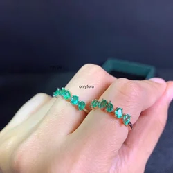 Natural Green Emerald Gem Ring S925 Silver Natural Gemstone Ring Elegant Wide Hollowing Grid Girl Women Party Gift Jewelry
