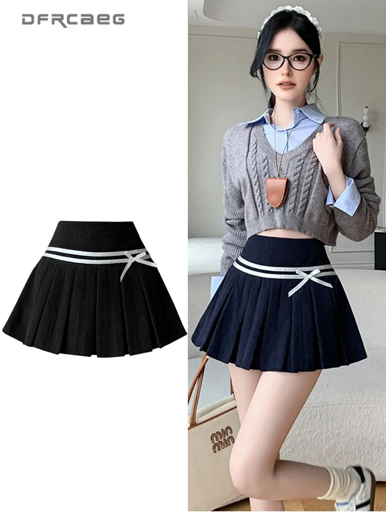 

Лоскутное шитье в студенческом стиле Sweet ​ ​ Плиссированная юбка для женщин, осенне-зимняя повседневная винтажная вельветовая мини-короткая юбка, женская