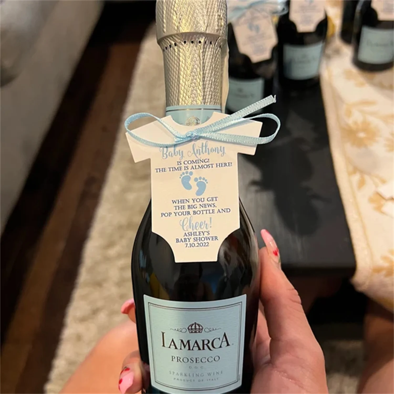 

50pcs Baby Shower Favor Tag for Boys, Baby Shower Favor Tag for Girls, Mini Wine Bottle Tag, Champagne Tag, Pop and Cheer