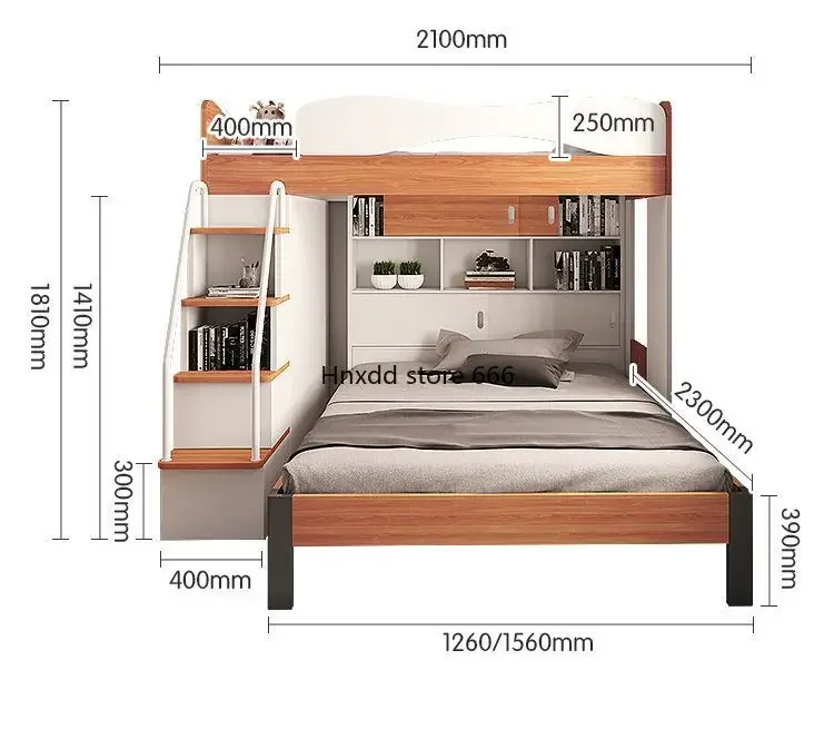 Staggered upper and lower bed children's bed