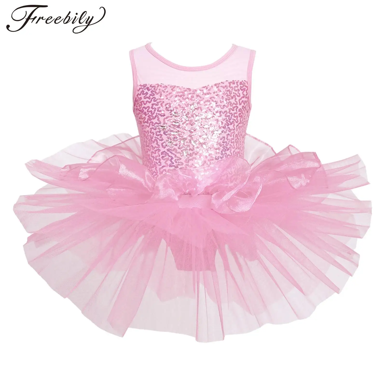 

Kids Girls Ballet Tutu Dress Sequins Mesh Tulle Gymnastics Leotard Modern Lyrical Dancing Costume Teens Performance Dance Wear