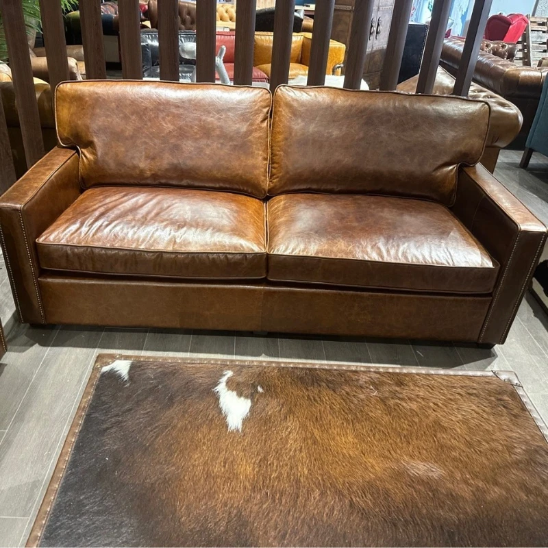 

Furniture leather antique brown first layer cowhide full leather living room sofa