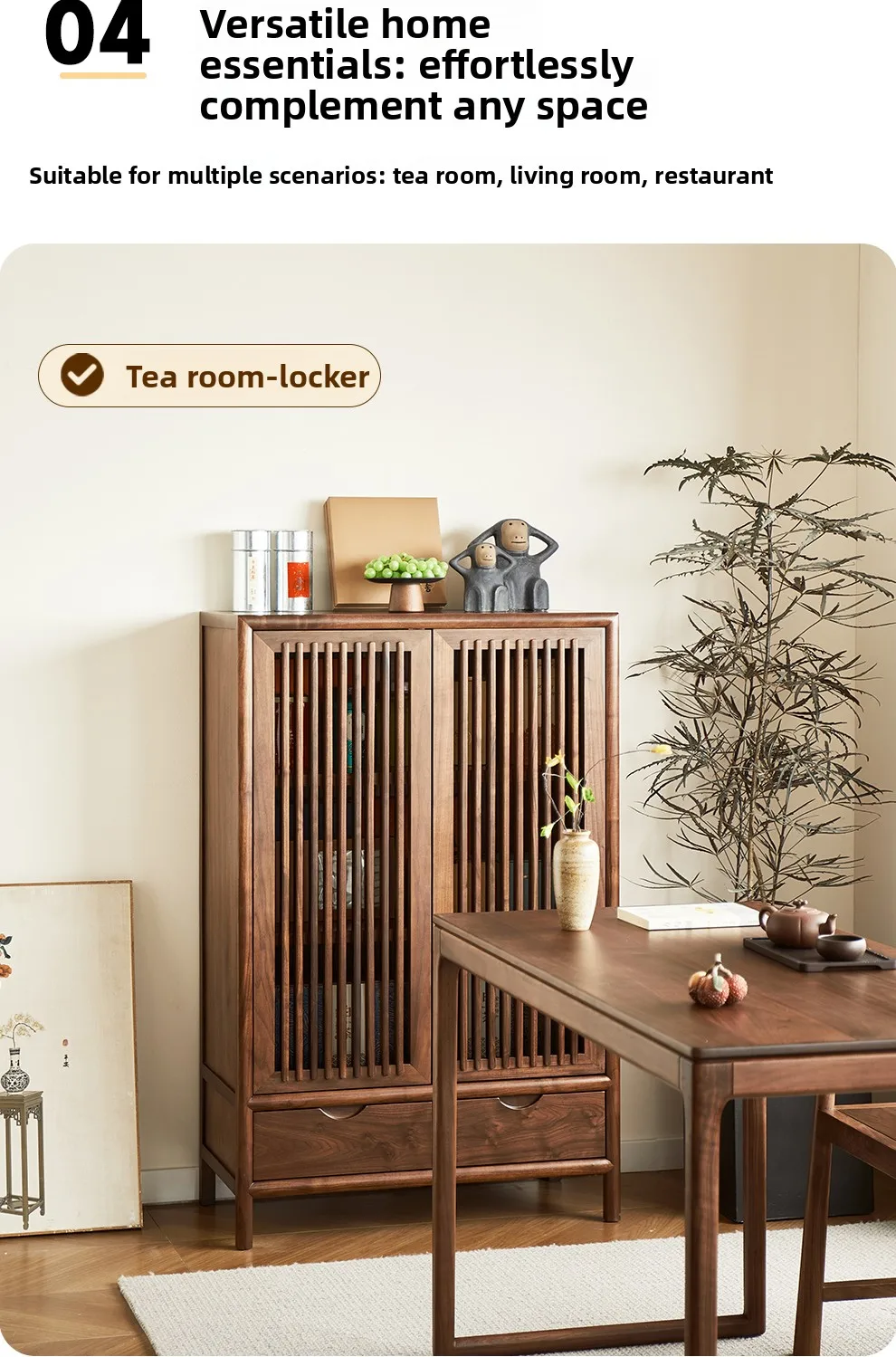 LMM New Chinese Solid Wood Tea Cabinet Living Room Tea Table Storage Coffee Table Cabinet